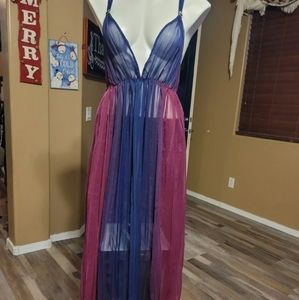 Valerie Stevens Purple Blue Ombre Satin Long Nightgown 100% Polyester 